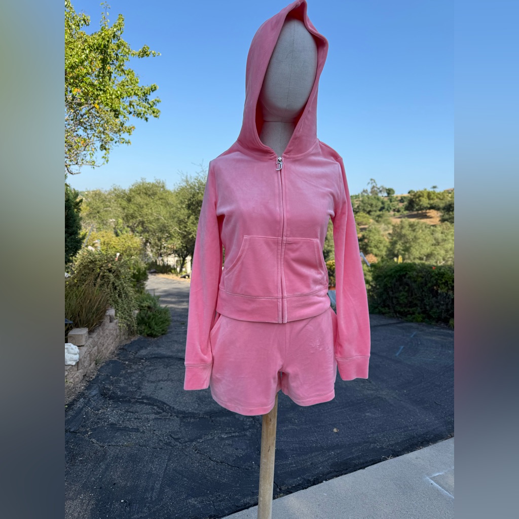Pink Juicy Couture Aqua Velour Hoodie And Shorts Set